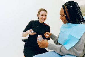 Woman at dentist for a dental crown