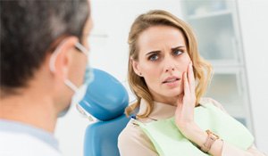 Blonde woman visiting her emergency dentist in Wichita Falls, TX